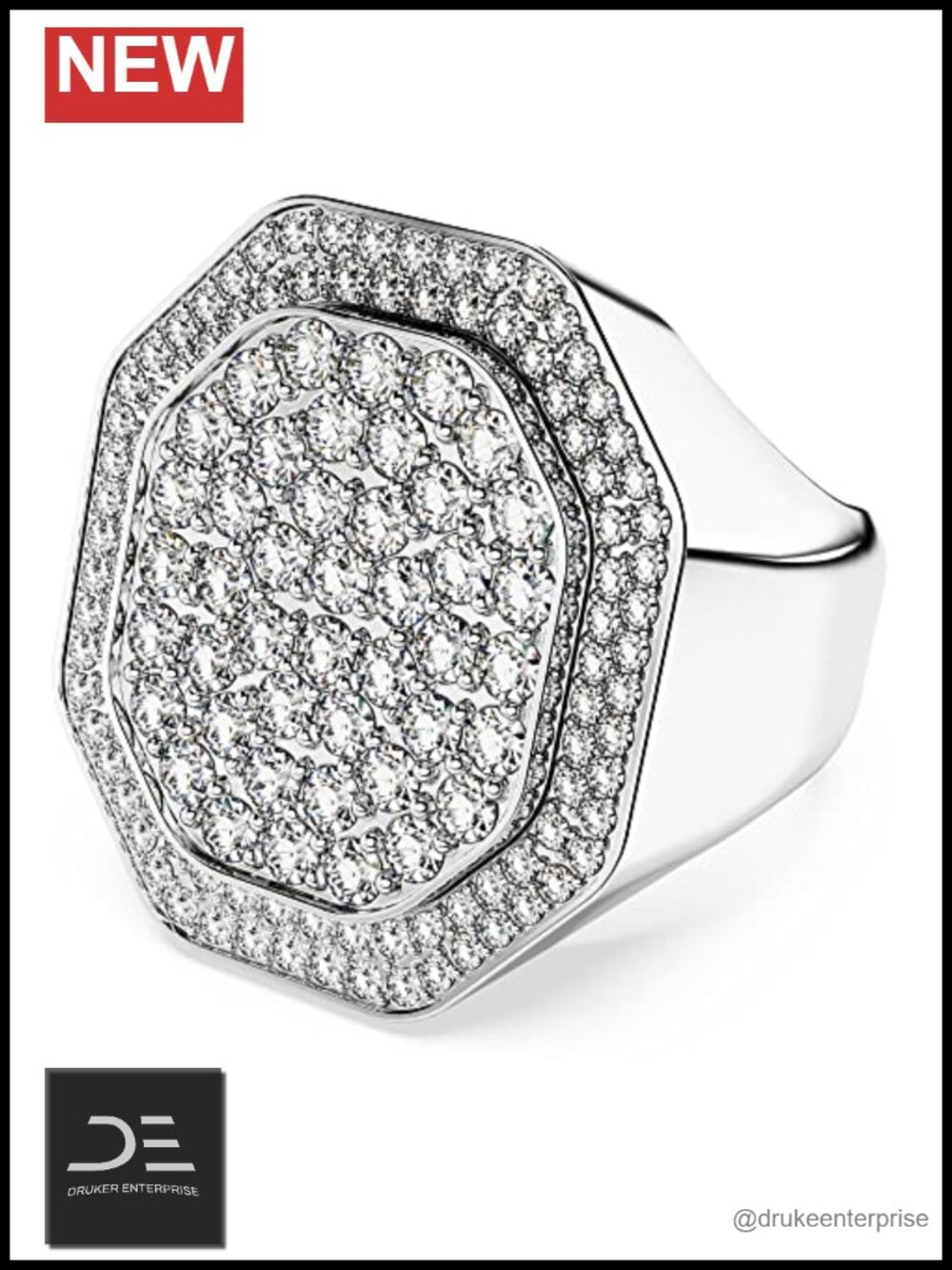 Swarovski Crystal Pave Octagonal Cocktail Ring Size 6